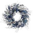 16 in. Unlit Christmas Wreath Blue Door Wreath Handcrafted with Artificial Eucalyptus Berries Ornaments for Farmhouse Holiday Thanksgiving Christmas Decoration