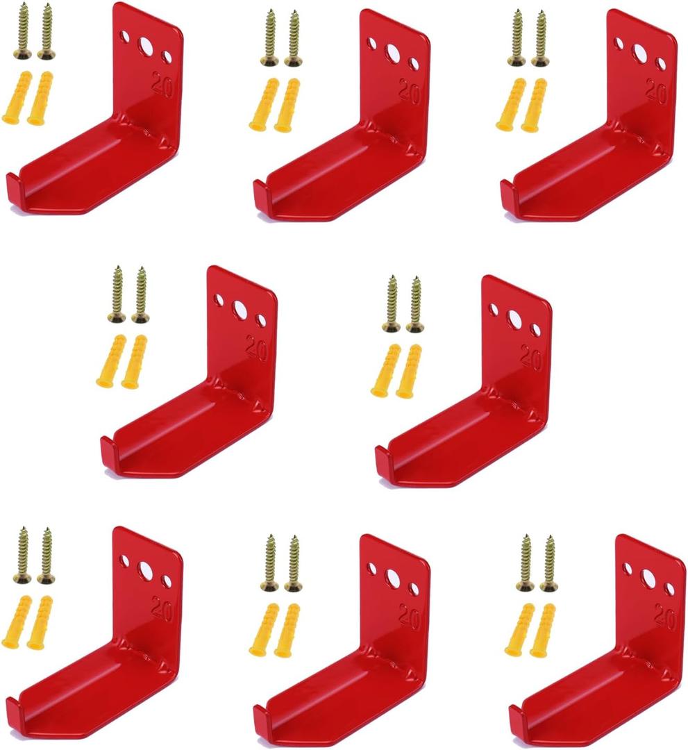 Fire Extinguisher Mount Wall Hook Bracket for Holding up to 20 lbs Extinguishers, Suited for Large and Small Dry Chemical and Water Extinguishers | 8pc