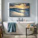 Framed Coastal Beach Wall Art, Blue Ocean Landscape Large Canvas Prints Paintings Artwork for Walls, Gold Sunset Pictures Wall Decor for Bedroom Dining Room Bathroom Living Room Hallway, 24x36 In