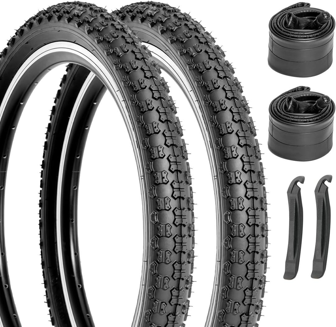 2-Pack Kids Bike Tires Set: Hycline 20x2.125 Inch (57-406 mm) Folding Replacement Puncture-Resistant Bicycle Tires and Pair 20-inch Inner Tubes with Tire Levers for BMX, MTB or Kids Children Racing