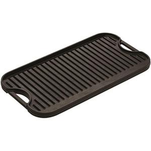 Lodge Pro-Grid Reversible Grill/Griddle - Dual-Sided Cast Iron Griddle - Double Burner Grill - Even Heat Distribution - PFAS-Free Non-Toxic Cookware - 20 Inches x 10.5 Inches