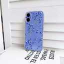 NITITOP Compatible with iPhone 16 Case Cute Clear Flower Floral Artistic Design for Women Girls Stylish Slim Soft TPU Shockproof Protective Girly Phone Cover - Blue