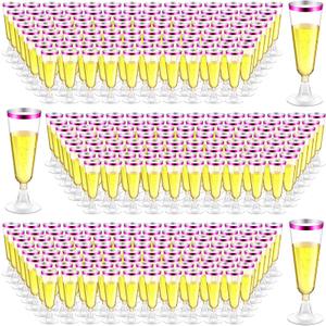 Gerrii 300 Pcs Plastic Champagne Flutes Bulk, 4.5 oz Clear Disposable Champagne Flutes, Rimmed Toasting Glasses for Wedding Birthday Anniversary Celebration Party Wine(Purple Rim)