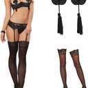 Women Lingerie Sets with Garter Belt Lace Teddy Babydoll Bodysuit Push Up Underwired Floral Bra and Panty Set (Black, S)