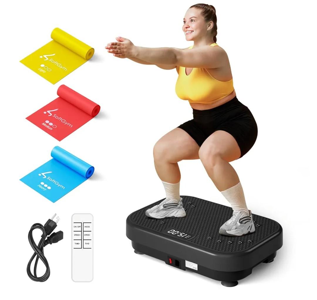 SoftGym Vibration Plate Exercise Machine for Lymphatic Drainage,Power Vibrate Stand Shake Board 450 Lbs Capacity Whole Body Workout Waver with Fitness Resistance Bands Weight Loss Gifts for Women Men (Only Vibration Plate and Cord are included)
