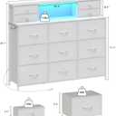White Dressers for Bedroom with Power Outlets and LED Lights 13 Drawers Dresser Faux Leather Fabric Chest of Drawers for Bedroom Living Room Hallway Entryway Closets Sturdy Frame Wood Top, 47.3"D x 18.5"W x 39.4"H