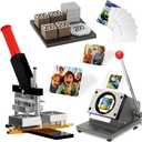 2x2inch Square Fridge Magnet Maker Machine Kit, 50 * 50mm DIY Photo Refrigerator Sticker Badge Press Machine with Paper Cutter, 200 Cardboard Magnet Materials, 100 Photo Paper