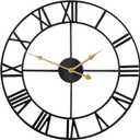 1st owned Large Wall Clock Metal Retro Roman Numeral Clock, Modern Round Wall Clocks Almost Silent, Easy to Read for Living Room/Home/Kitchen/Bedroom/Office/School Decor (Black, 24 Inch)