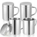 Molain 4 Set 13.5 oz/400ml Stainless Steel Coffee Mugs with Lids, Double Wall Insulated Metal Mugs Travel Thermal Camping Cups for Hot and Cold Drinks Home Office