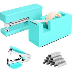 1 Desktop Stapler & 1 Tape Dispenser,Green Staplers for Desk | 25 Sheet Capacity with 830 Staples,Staple Remover, Non-Slip for Office,School, Home & Classroom(Tape not Included)