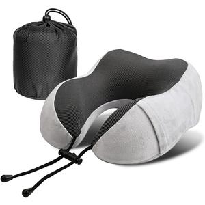 Glowki Travel Neck Pillow 100% Pure Memory Foam, 2025 New Neck Pillows for Sleeping, Neck Pillow for Travel Comfortable U Shape, Portable Ergonomic Design for TravelingCarWashable Cover(Grey)