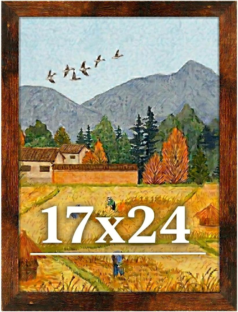 17x24 Picture Frame for Wall Display, 17x24 Brown Picture Frame with Shatter Resistant Plexiglass, Stable and Sturdy 17 x 24 Poster Frame for Wall Display, Handpicked Gift Collection, 1 Pack