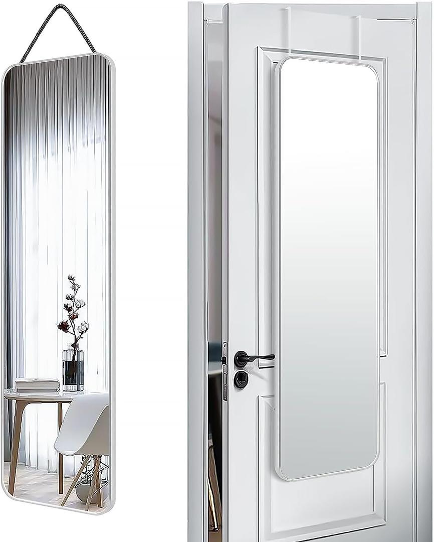 47x14 Mirror Full Body Length Door Hanging/Rope Hang/Wall Mounted Metal Frame Rectangle Mirrors for Bedroom Bathroom Dressing Living Room 47 inch Silver