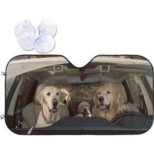 Two Dogs Driving Car Front Windshield Sun Shade,Auto Sunshade for Car Truck SUV - Blocks Uv Rays Sun Visor Protector (51" X 27.5"Inch,Upgrade Hardened) (Onesize, Style 3)