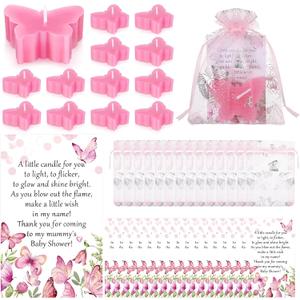 MTLEE 50 Sets Butterfly Baby Shower Party Favors for Guests 50 Butterfly Tea Lights Candles 50 Thank You Cards with Bags Baby Shower Decorations Gender Reveal Return Gift(Pink)