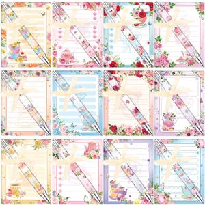 Eaasty 48 Pcs Tea Party Favors Spring Floral Notepads and Ballpoint Pens with Ribbon Vintage Teapot Flower Tea Party Gifts for Birthday Wedding Bridal Shower Office Supplies