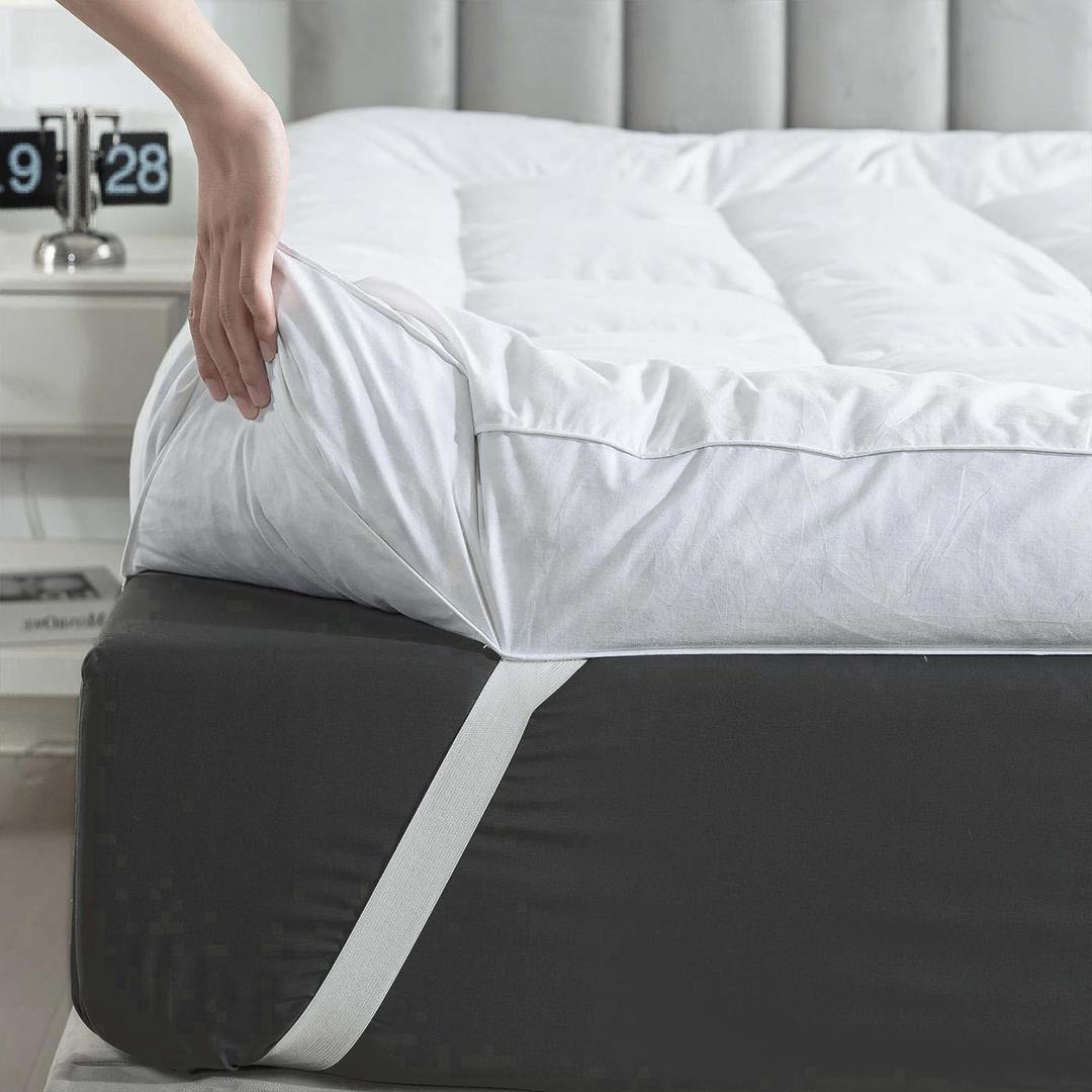 WhatsBedding 3 Inch Feather Bed Mattress Topper,Duck Feather Memory Foam Mattress Topper, Thickened Topper Layer, Queen