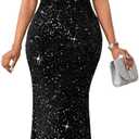 dasmzper Women Sexy Sequin Off Shoulder Bodycon Evening Maxi Dress S