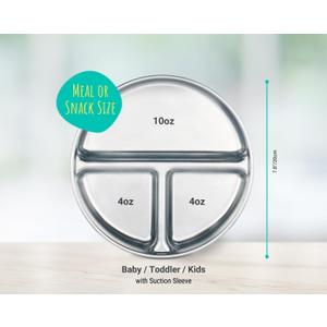 Elk and Friends Stainless Steel Divided Plates with Silicone Sleeve for Babies & Toddlers | Lids Included | Stay Put Suction | Dinner & Snack Plates | 4 Pack