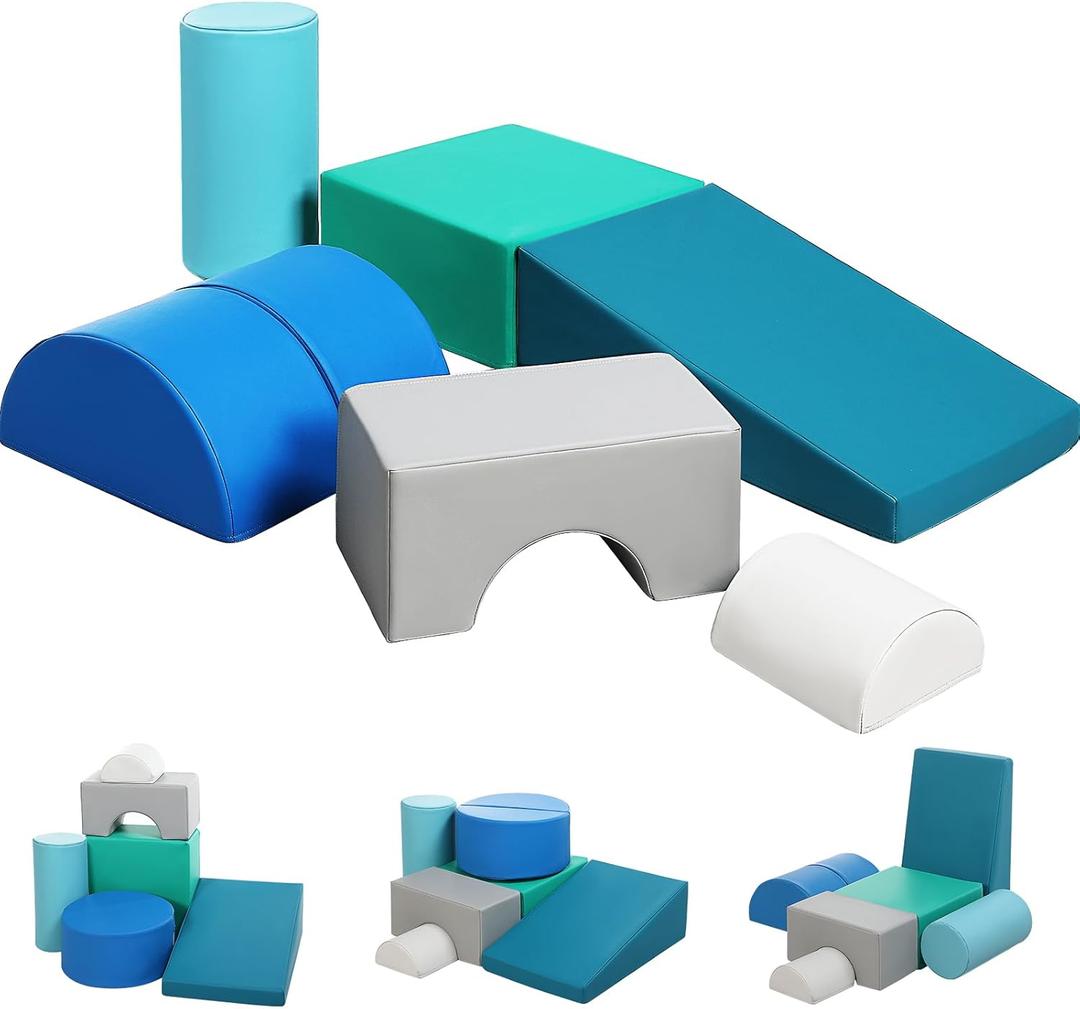 Kids Climbing Toys Foam Blocks: 6PCS PU Leather Foam Climbing Blocks for Toddlers - Soft Play Set Indoor Play Gym - Crawling Activity Play Structure for Preschoolers Playtime Corner Climber (Modern)