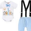 GRNSHTS Baby Boy Funny First Birthday Clothes Infant Boy Bow Tie Romper Bodysuit Cake Smash Outfits (9-12 Months)