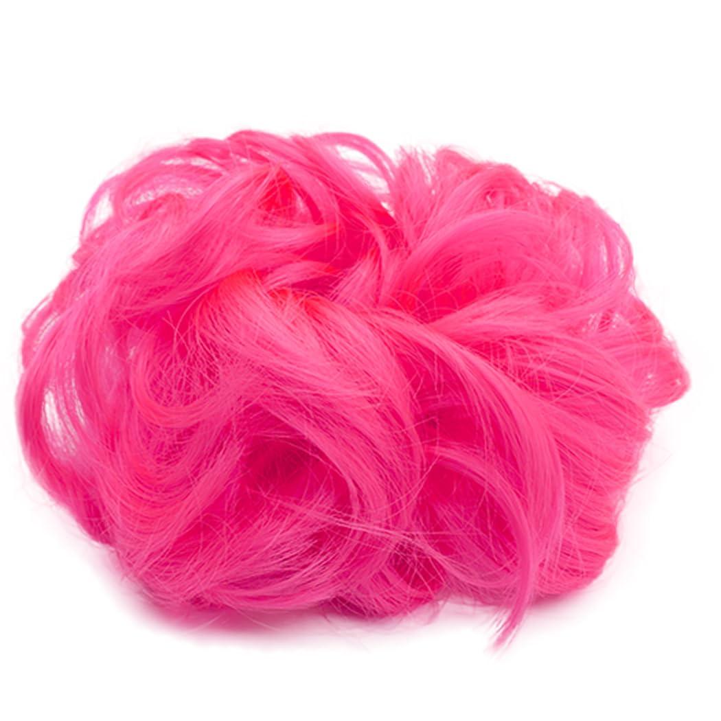 Messy Bun Scrunchie, Blue Curly Wavy Synthetic Hair Bun Extension Hair Pieces for Women Girls 2 PCS - Pink