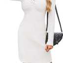 Theenkoln Knee Length Sweater Dresses:Women Long Sleeve Twist Knot 2025 Fall Winter Ribbed Knit Sweater Dress (White)