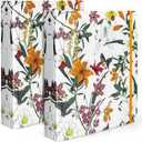 Mini Binders 5.5 x 8.5 Three Ring, 1 Inch Binder, Cute Flower Cover with Elastic Cord, School Binder, Recipe Binder, Fits Paper and Sheet Protectors, Junior Size, Bright Floral, 2 Pack