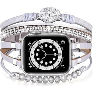 VISOOM Beaded Boho Bracelet CompatibleB For Apple Watch Bands Women 38/40/41/42mm(S10 11),Posh Multilayer Fashion Handmade Leather Wrap For iPhone iWatch Apple Watch Series 10 9 8 SE 7 6 5 4 3 2 1