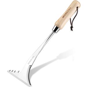 WORKPRO Crack Weeder, 13.5" Stainless Steel Crevice Weeding Tool with Wooden Handle, L-Shaped Side-Walk Weed Puller Spatula, for Garden Lawn Yard Patio Terrace Paving Garden Tool