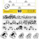 80Pcs Push on Pushnut Cap Stud 3/16", 1/4", 5/16", 3/8", 2/5" Axle Pushnut Caps Axle Cap Nut with Mechanical Zinc Plating, Permanent Washer Caps for Hand Trucks, Lawn Wagons, Rolling Bins