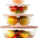 Freshmage Glass Mixing Bowls with Lids Sets, 4 Packs Glass Bowls with Lids for Kitchen Baking, Meal Prepping and Salad, Bpa Free and Dishwasher Safe Serving Bowls, 0.2/0.5/1.1/2.1, Large