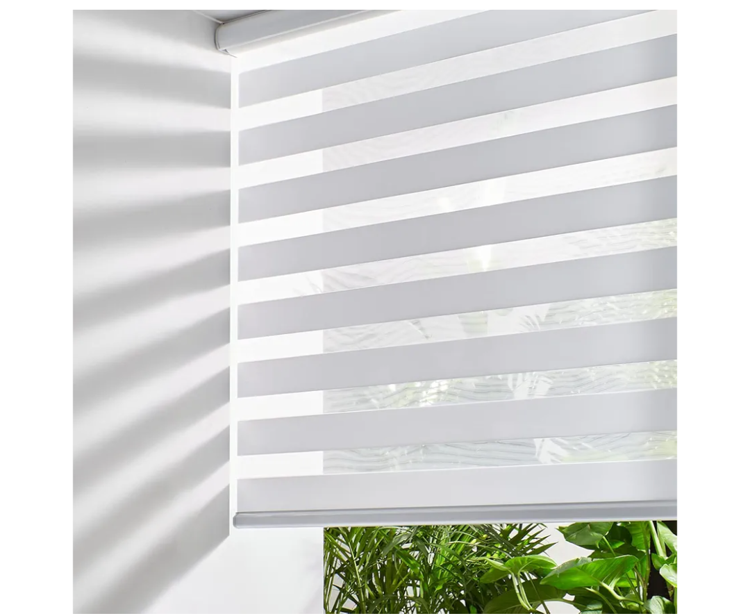Persilux Cordless Zebra Blinds for Windows Free-Stop Roller Windows Shades (23" W X 64" H, White) Dual Layer Light Control for Day and Night, Light Filtering Sheer Shades for Home, Easy to Install