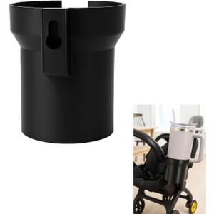 Wide-Fit Cup Holder Compatible with Doona Car Seat & Stroller Holds Stanley, Bottles & Cans, Lightweight Clip-On Drink Holder Attachment, No-Tool Installation, Black