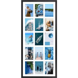 MEBRUDY 4x6 Collage Picture Frames with 15 Openings, 1 Pack Black Multi Photo Frames Display 4 x 6 Pictures with Mat for Wall Mounting, Aluminum Material
