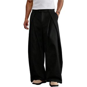 GORGLITTER Men's Baggy Dress Pants Wide Leg Pleated High Waisted Streetwear Trousers Track Pants Work Business Casual (Black, L)