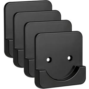 4 Pack Black Shower Curtain Rod Holder for Wall Mount | Adhesive Shower Rod Tension Retainer for Tile | No Drilling | Stick On | (Shower Curtain Rod Not Included)