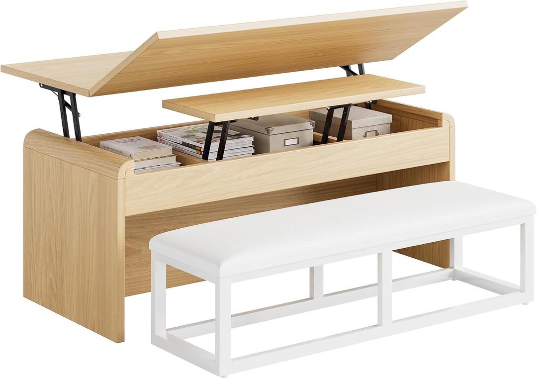 Coffee Table with Bench, 40 Inches, 39.37 x 19.69 x 18.11 inches