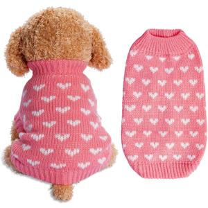 Dxhycc Dog Knitted Sweater Heart Puppy Sweater Warm Soft Pet Holiday Clothes for Small Cats and Dogs (Pink, S)