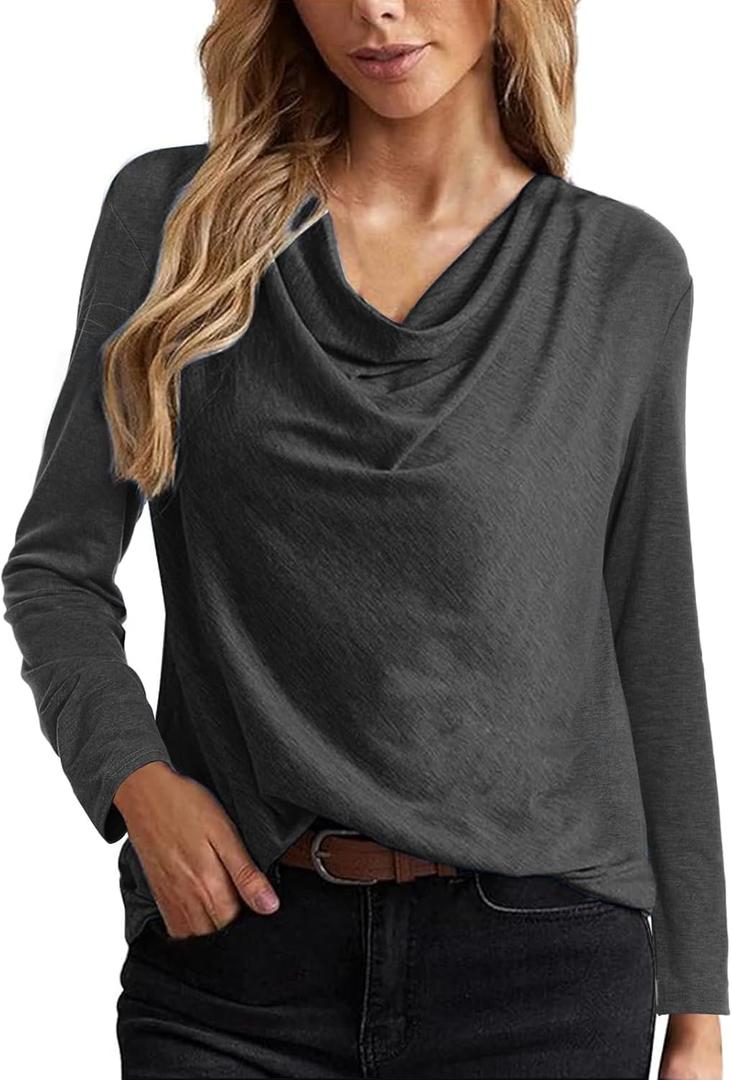 Womens Shirts Long Sleeve Cowl Neck Tops Basic Dressy Casual Sweatshirts Loose Fit Sweater Fall Fashion Trendy 2024 Blouse (White, L)