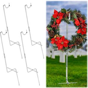 Blulu 4 Pcs Wreath Stands for Cemetery Grave Wreath Holder Stand in Ground Cemetery Flower Holder Headstone Flower Hook Gravestone Hanger for Spring Memorial Day Funeral Christmas Tombstone Decoration