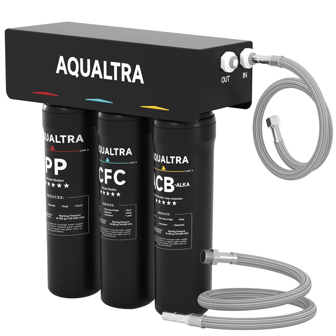 USF-3B-10 Slightly Alkaline Under Sink Filter System, 8K-32K Gal, Reduce PFOA, PFOS, Chlorine, Lead, Mercury, Chloramine, Fluoride, Microplastics Particles, Bad Taste & Odor