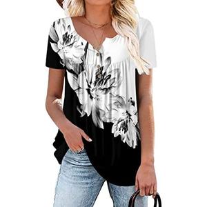 ROSELINLIN Women's Short Sleeve Shirts Floral Summer Tops Loose Fit for Leggings, XXL