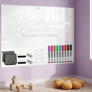 AFMAT WS12 Dry Erase Whiteboard Paper, Large White Board Stickers for Wall, 6x4ft Dry Erase Paper Roll, Perfect Replacement for White Board, No Ghost After 60 Days, 9 Much Better Markers