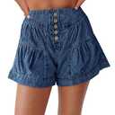 Cicy Bell Womens Summer Flowy Jean Shorts Button Up High Waisted Wide Leg Denim Skort with Pockets (6, Blue)