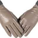 QOF Winter Genuine Leather Gloves for Women, Cashmere Warm Lined Finger Touchscreen Texting Driving Gloves (Brown, M)