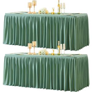2 Packs Sage Green Tableclothes for 6 Foot Rectangle Tables, Wrinkle Free Fitted Table Cloth 6ft Stretch Table Cover with Skirt for Parties Weddings Birthday Banquet Baby Shower