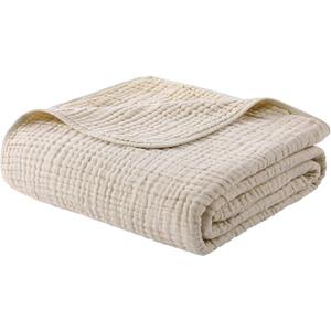 Yoofoss Muslin Blanket 100% Cotton Throw Large 50" x 60" for Bed Couch Summer Gauze Blanket for Adults Lightweight and Breathable Apricot White