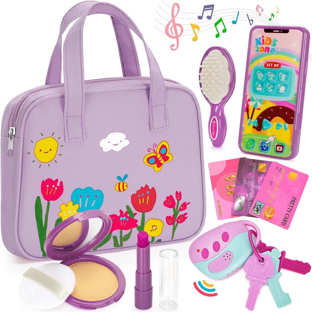 Officygnet Toddlers Toys for Girls 3+ Years Old, Toddler Purse Girl Toys with Pretend Makeup Kit, Pretend Princess Play Purse Toy for Little Girl, Christmas Birthday Gifts for Girls Age 3, Purple