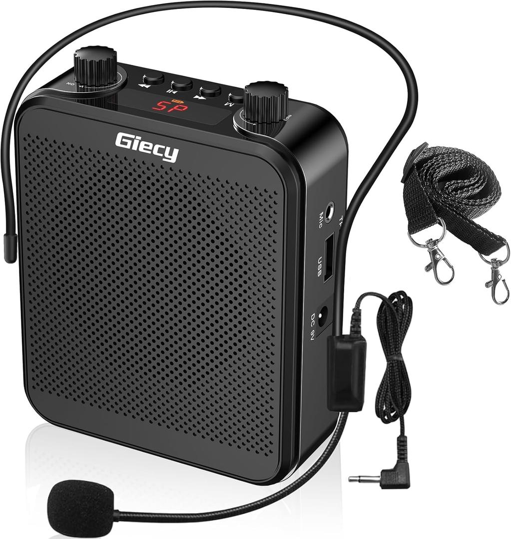 30W Portable Voice Amplifier with Wired Microphone Headset, 2800mAh Rechargeable PA System Speaker Personal Microphone Speech Power Amplifiers Loudspeaker for Teachers/Meeting/Tour Guide (01Black)